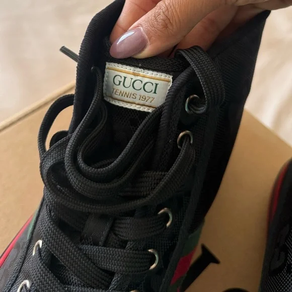 Gucci | Mens Off the grid High Tops Black and Red Tennis 1977 Sneakers - Picture 5 of 10